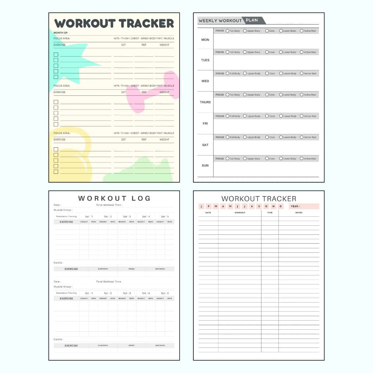 free printable workout trackers to log your fitness